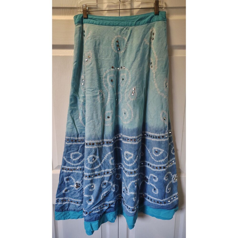 Chadwicks Bohemian Ombré Maxi Skirt Sequin & Mirror Embroidery Blue Turquoise 12